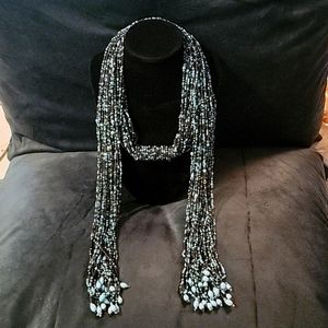 Y2K Beaded Scarf Necklace Wrap Belt Turquoise and Brown